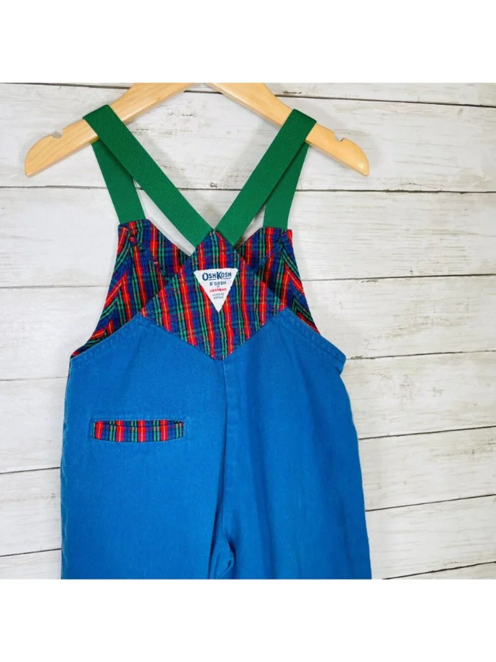 Vintage OshKosh Plaid Vest Elastic Suspender Overalls Romper Outfit 3T